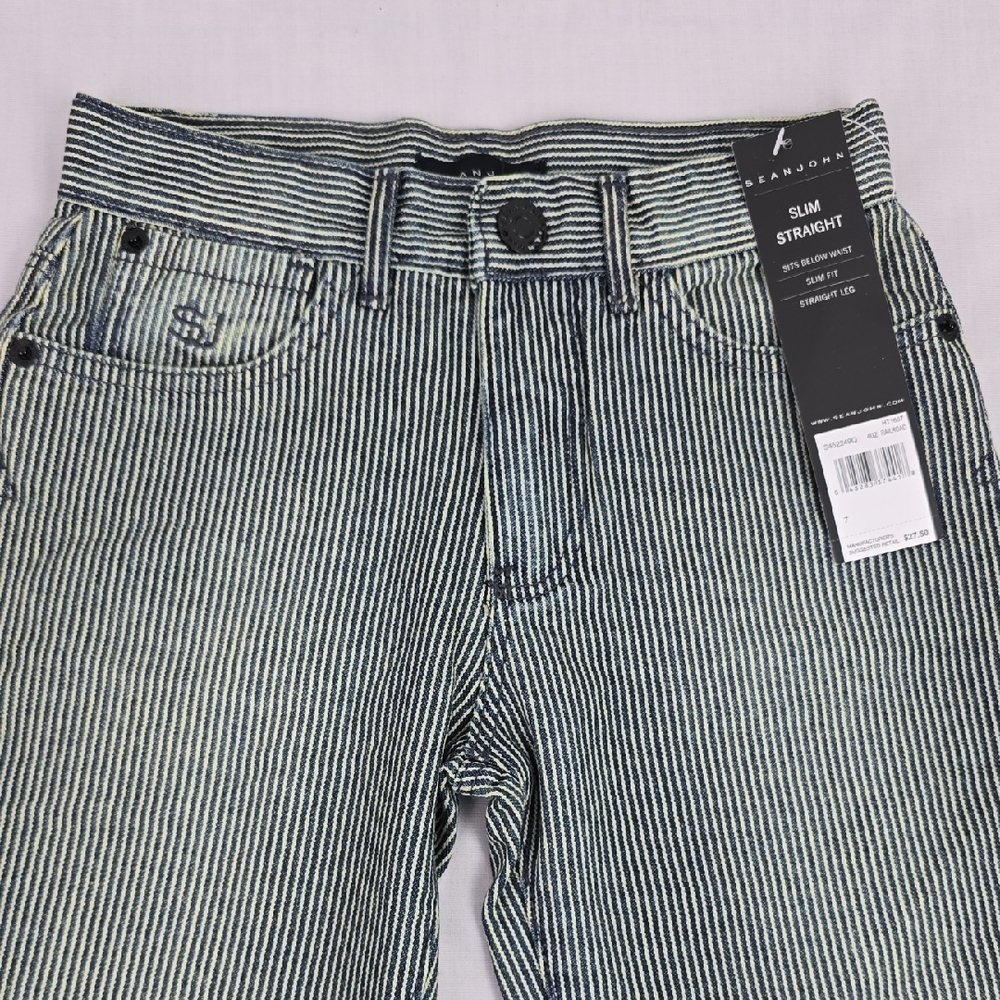 Sean John Boy's Slim Straight Jeans - Blue and White Stripes